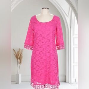 ALFANI BEAUTIFUL BARBIECORE PINK LACE MIDI DRESS LNC SIZE MED PETITE